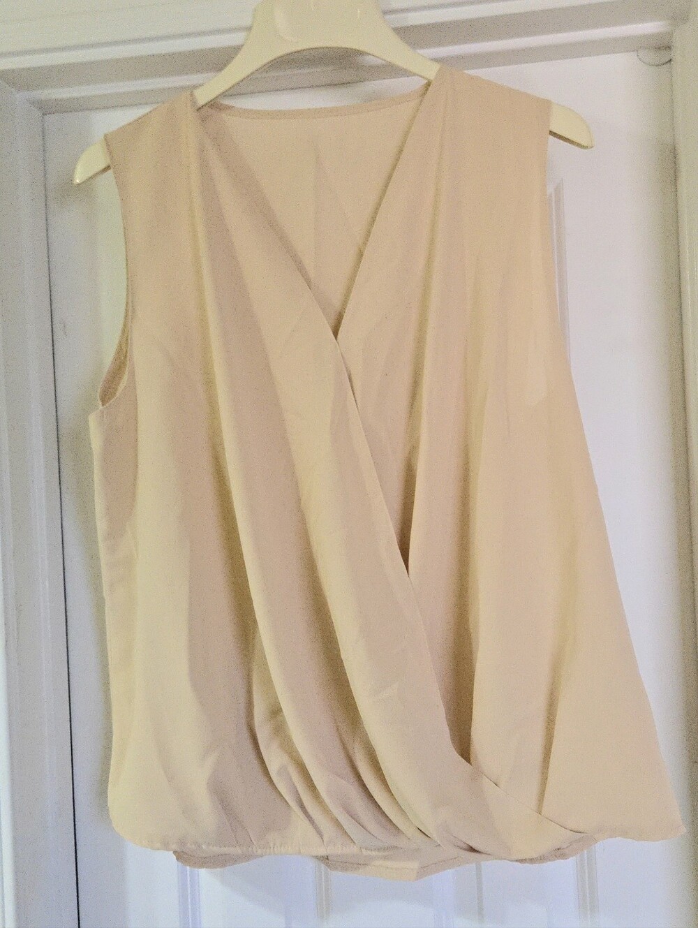 Sleeveless Wrap-Front Women's Sleeveless Top in Beige Tan Size XL Neutral Office